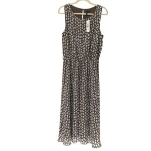 Chiasso size 12 Taupe & White Abstract Print Fit & Flare Midi Dress Lined NWT